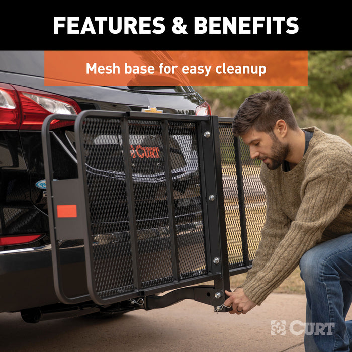 CURT 18153 60in. x 24in. Black Steel Basket Cargo Carrier (Folding 2in. Shank; 500 lbs.) - Truck Part Superstore