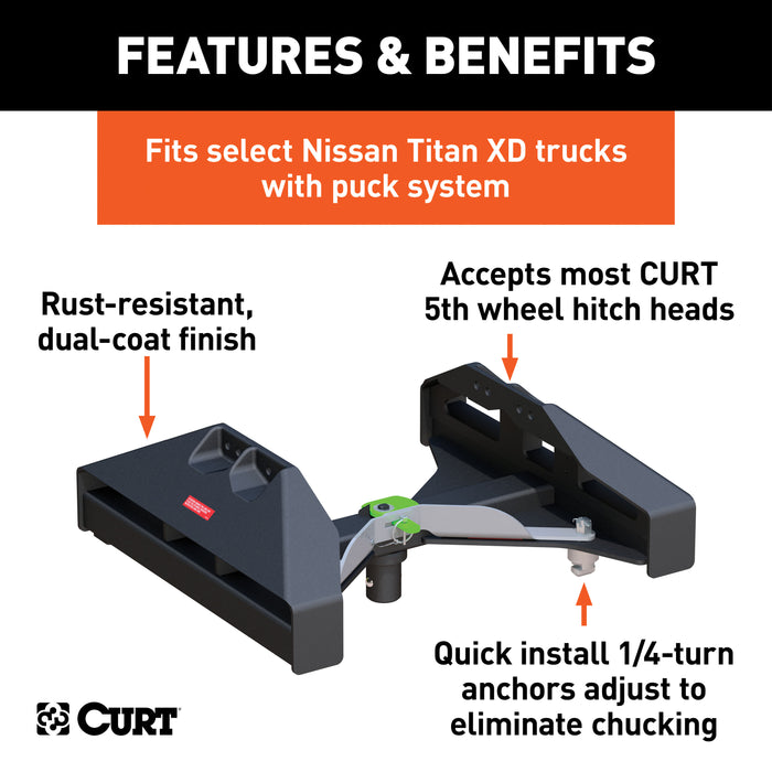 CURT 16026 Puck System 5th Wheel Legs; Select Nissan Titan XD; 8ft. Bed; 20K - Truck Part Superstore
