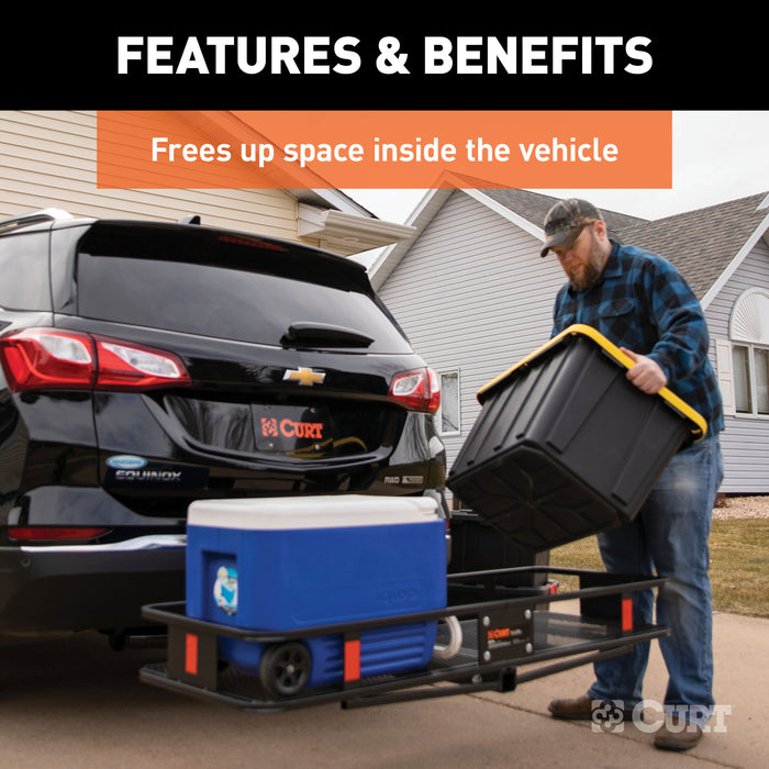 CURT 18151 60in. x 20in. Black Steel Basket Cargo Carrier (Folding 2in. Shank; 500 lbs.) - Truck Part Superstore