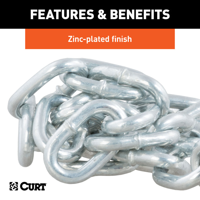 CURT 80020 27in. Safety Chain with 1 S-Hook (2;000 lbs; Clear Zinc) - Truck Part Superstore