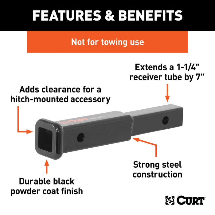 CURT 45789 CURT 45789 7-Inch Long Trailer Hitch Extension for 1-1/4-Inch Receiver; 350 lbs - Truck Part Superstore