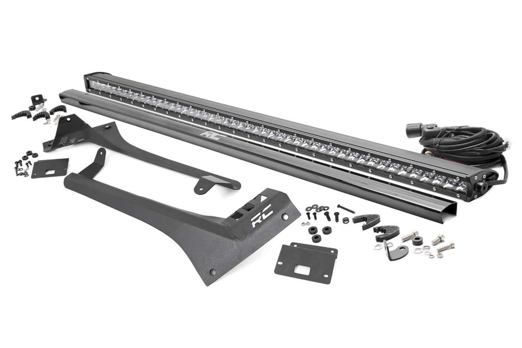 Rough Country 70064 Jeep 50-Inch Straight LED Light Bar Upper Windshield Kit w/ Single-Row Chrome Series LED 2020 Gladiator JT, 18-20 Wrangler JL Rough Country - Truck Part Superstore