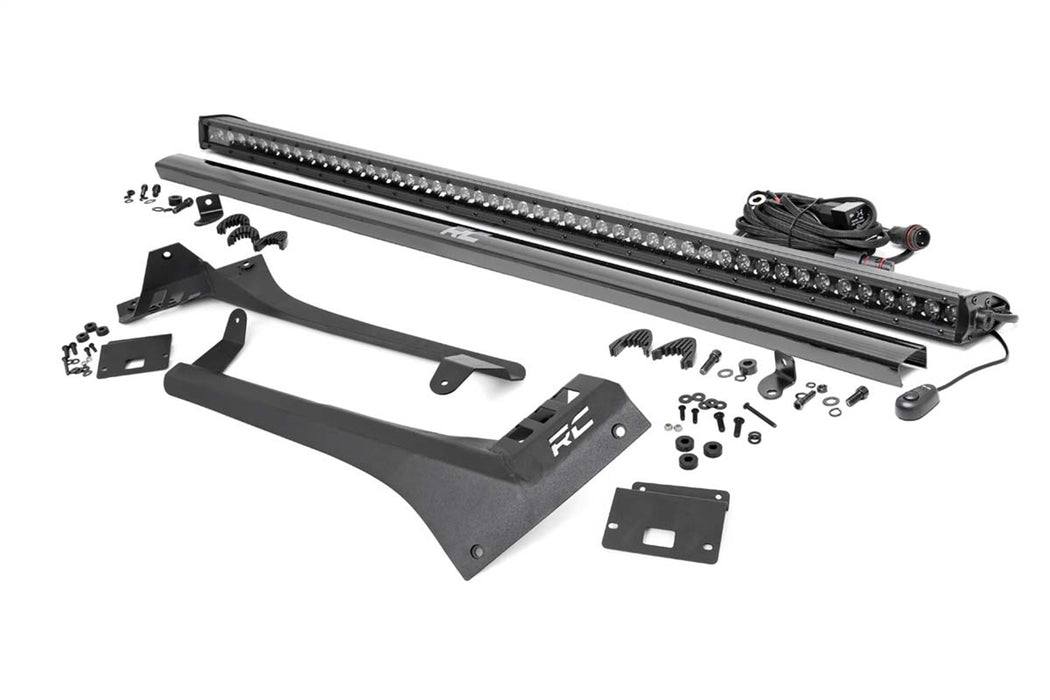 Rough Country 70065 Jeep 50-Inch Straight LED Light Bar Upper Windshield Kit w/ Single-Row Black Series LED 2020 Gladiator JT, 18-20 Wrangler JL Rough Country - Truck Part Superstore