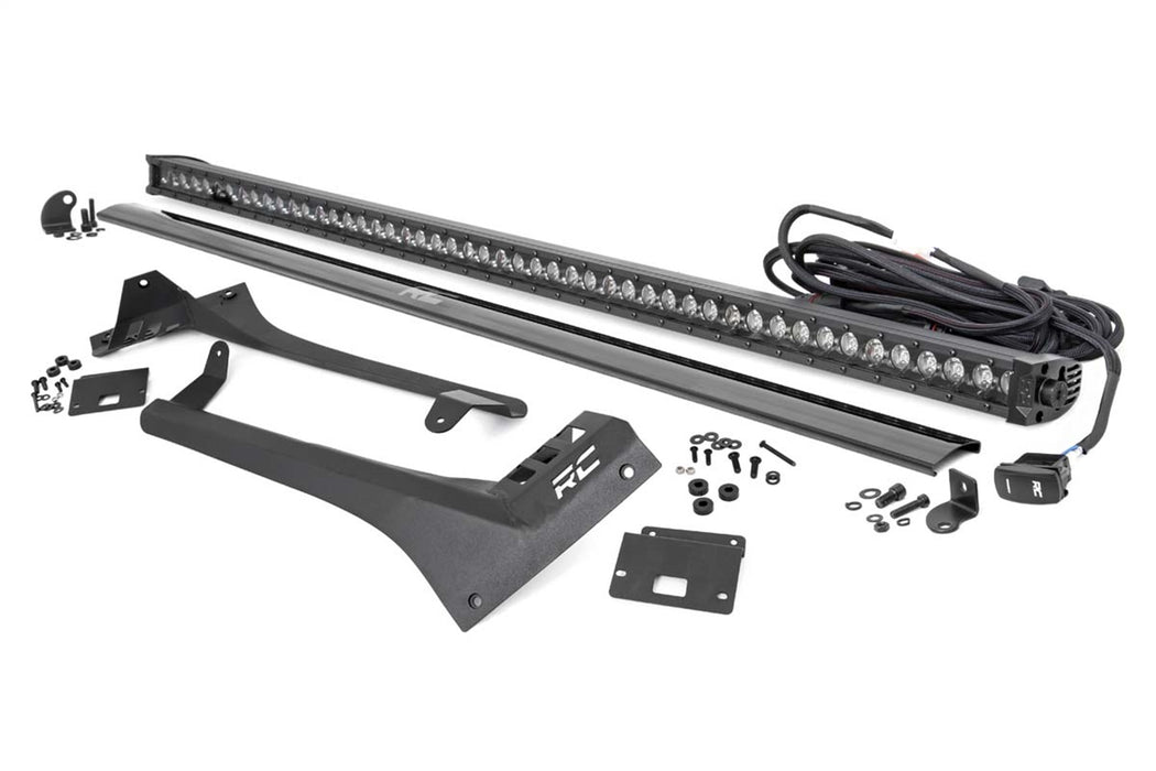 Rough Country 70066 Jeep 50-Inch Straight LED Light Bar Upper Windshield Kit w/ Single-Row Black Series LED White DRL 2020 Gladiator JT, 18-20 Wrangler JL Rough Country - Truck Part Superstore