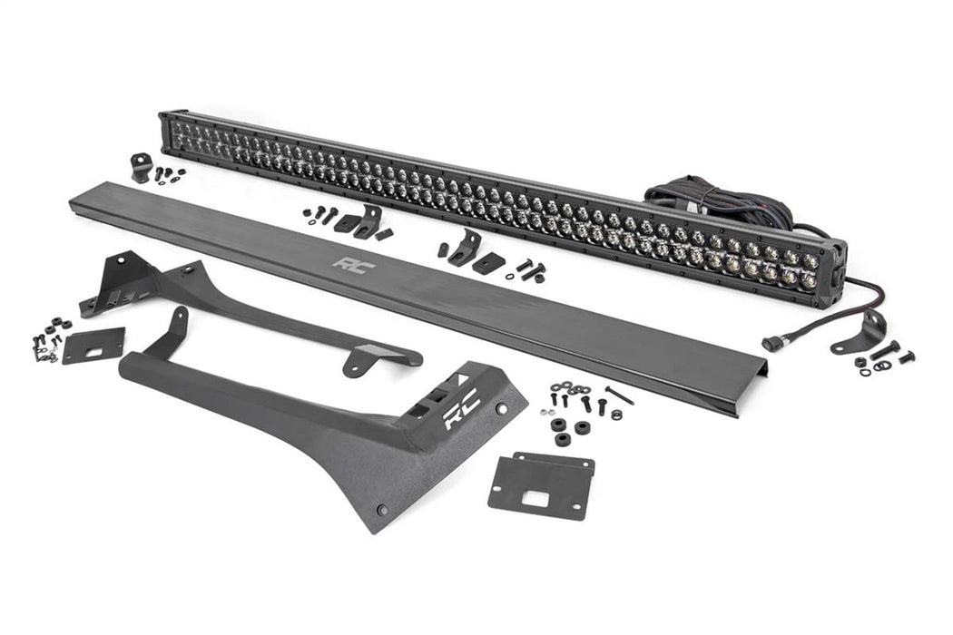 Rough Country 70068 Jeep 50-Inch Straight LED Light Bar Upper Windshield Kit w/ Dual-Row Black Series LED Amber DRL 2020 Gladiator JT, 18-20 Wrangler JL Rough Country - Truck Part Superstore