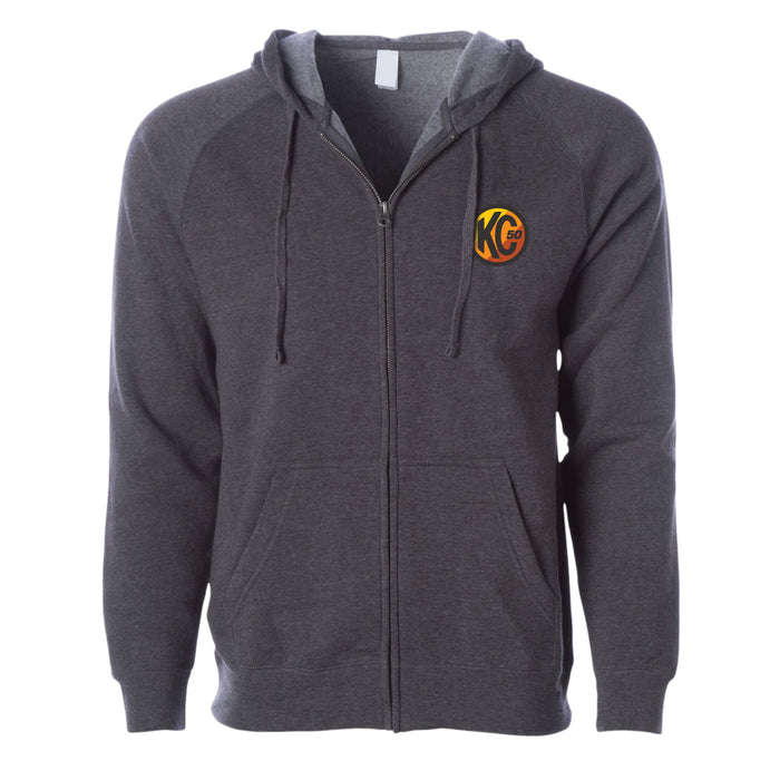 KC HiLiTES 70307 KC Hoodie Zip-Up Racer Logo Front Original Logo Back Heather Gray Small - Truck Part Superstore