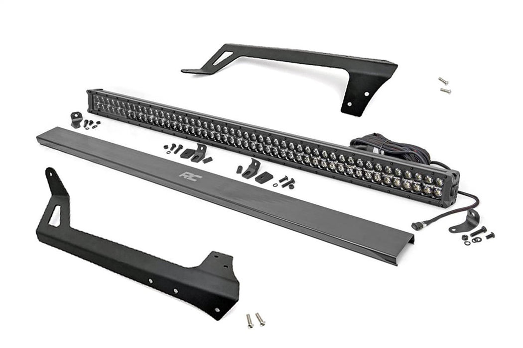 Rough Country 70504BLDRLA Jeep 50-Inch Straight LED Light Bar Upper Windshield Kit w/ 50 Inch Black Series LED Light w/ Amber DRL 07-18 Wrangler JK Rough Country - Truck Part Superstore