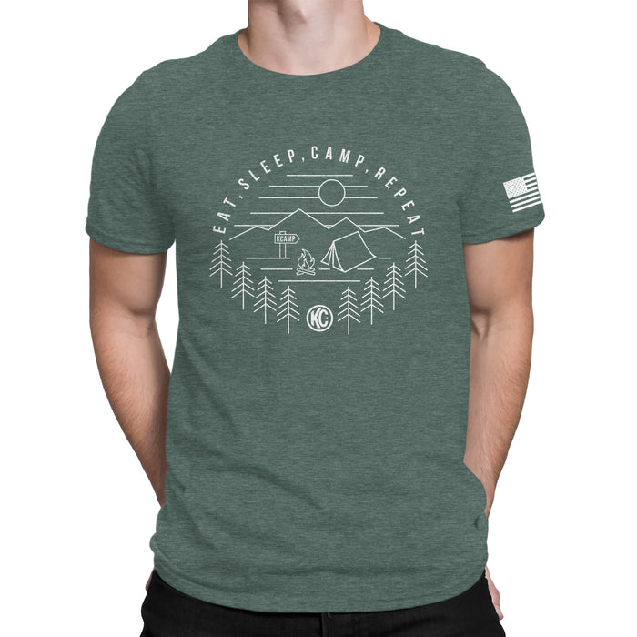 KC HiLiTES 70587 KC T-Shirt KC Eat Sleep Camp Repeat Graphic Pine Green 2X-Large - Truck Part Superstore