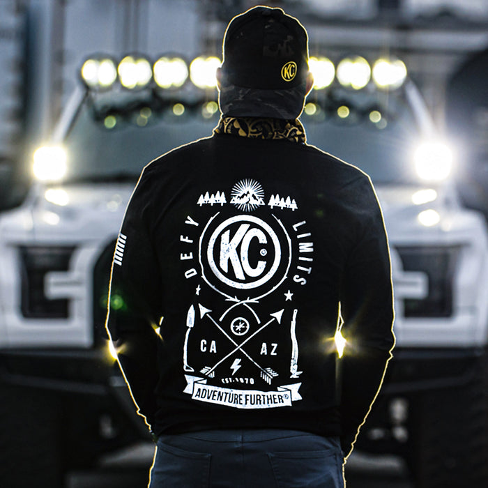 KC HiLiTES 70595 KC T-Shirt Long Sleeve Trailblazer Defy Limits Camping Graphic Black 3X-Large - Truck Part Superstore