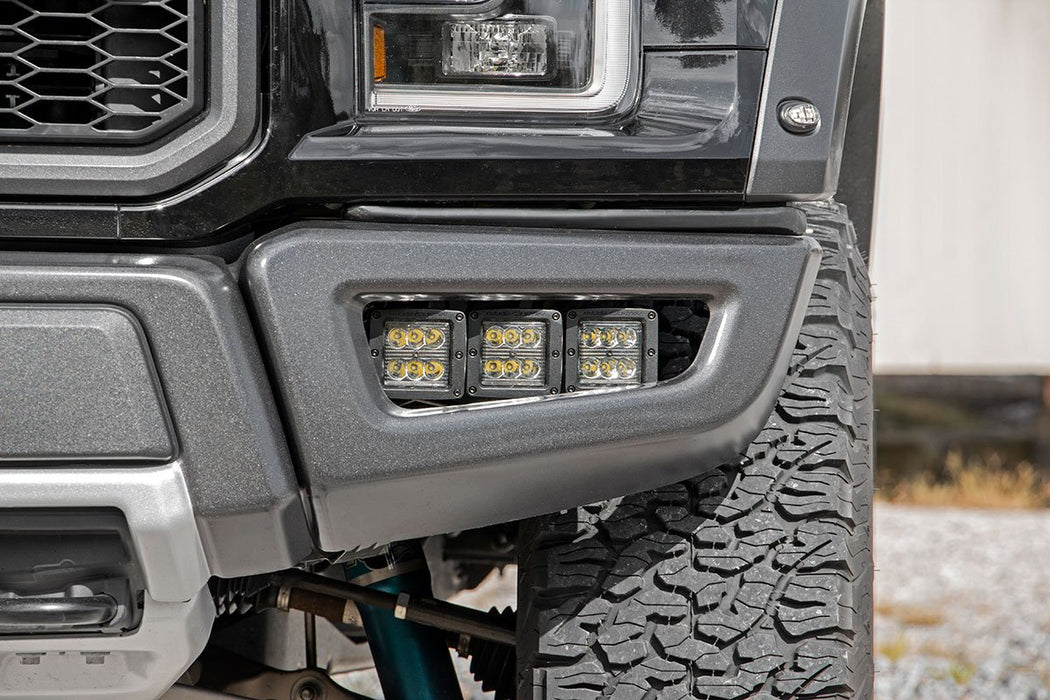 Rough Country 70700DRLA Ford Triple LED Fog Light Kit Black Series w/Amber DRL 17-19 F-150 Raptor Rough Country - Truck Part Superstore