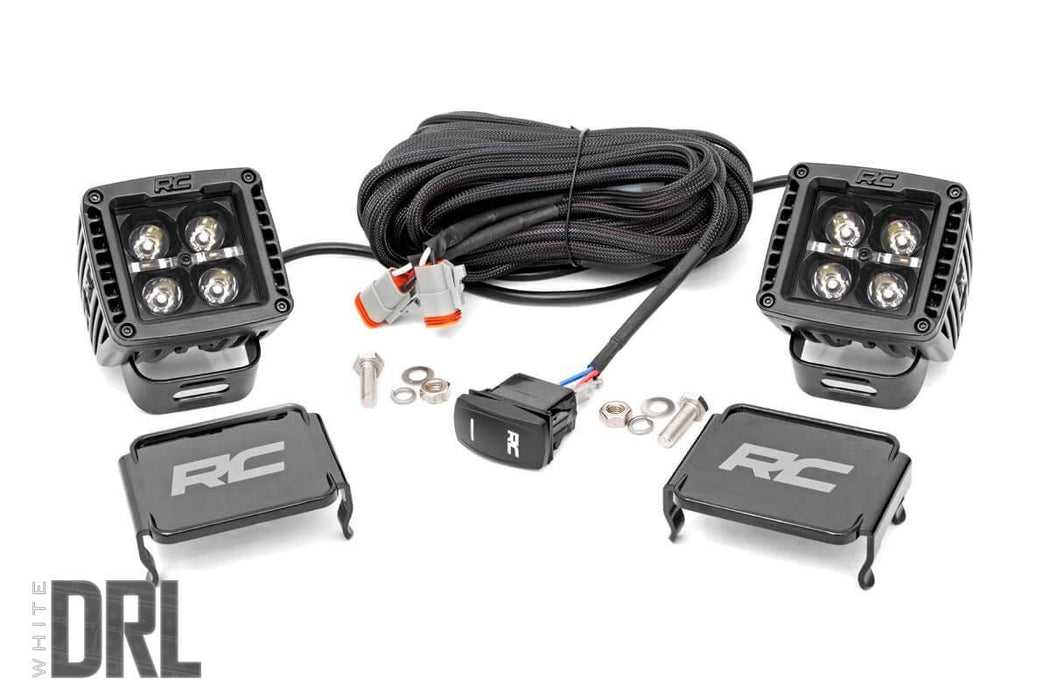 Rough Country 70903BLKDRL 2 Inch Square Cree LED Lights Pair Black Series w/Cool White DRL Rough Country - Truck Part Superstore