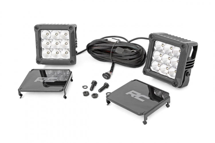 Rough Country 70905DRL 4 Inch Square Cree LED Lights Pair Chrome Series w/Cool White DRL Rough Country - Truck Part Superstore