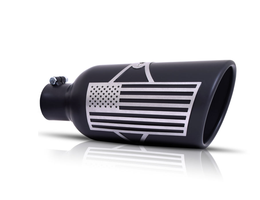 Gibson Performance Exhaust 71-1017 Patriot Flag Rolled Edge Angle Exhaust Tip; Black Ceramic - Truck Part Superstore