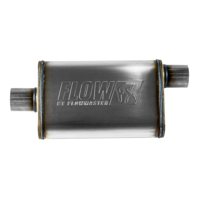 Flowmaster 71226 FlowFX Muffler; 2.5 Offset In/2.5 Center Out; Clamp On; 409 Stainless Steel; - Truck Part Superstore