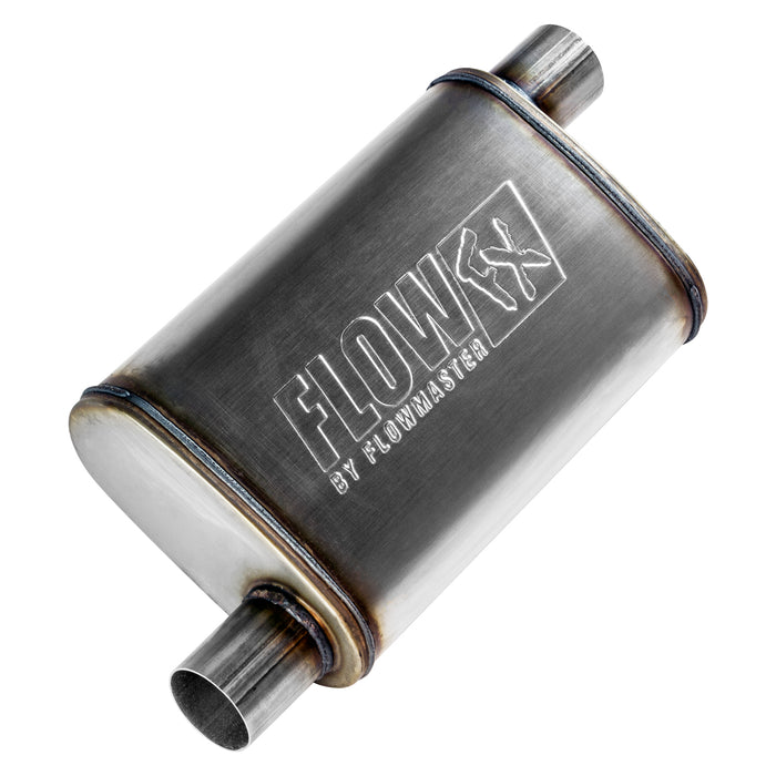 Flowmaster 71235 FlowFX Muffler; 2.25 Offset In/2.25 Offset Out; Clamp On; 409 Stainless Steel; - Truck Part Superstore
