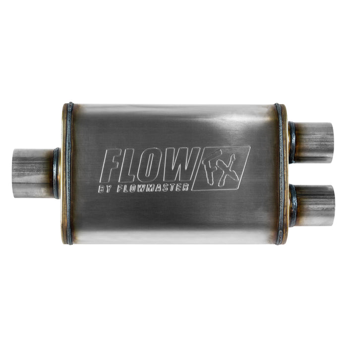 Flowmaster 72198 FlowFX Muffler; 3 in. Center In/2.5 in. Dual Out; Clamp On; 409 Stainless Steel; - Truck Part Superstore