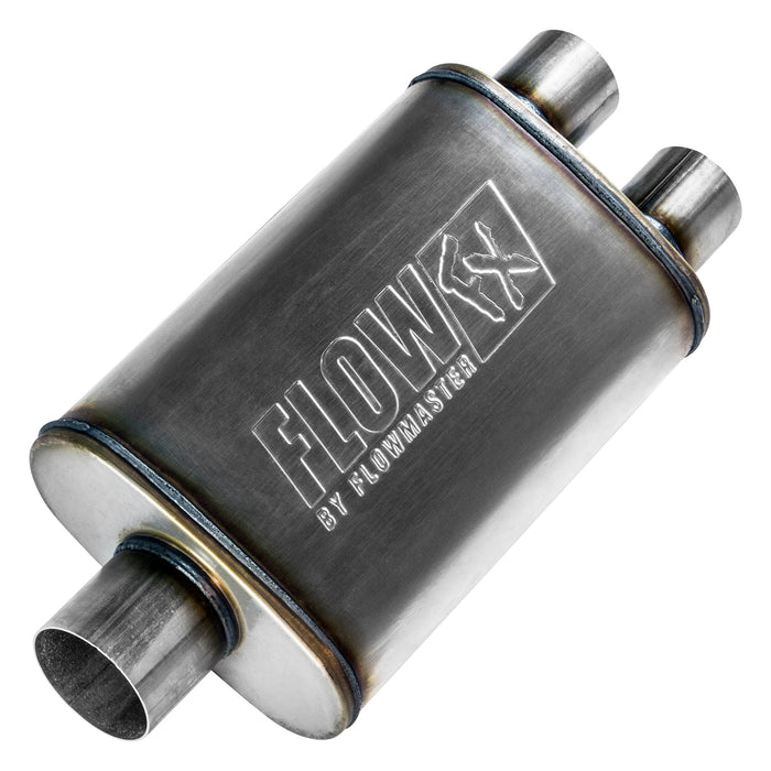 Flowmaster 72198 FlowFX Muffler; 3 in. Center In/2.5 in. Dual Out; Clamp On; 409 Stainless Steel; - Truck Part Superstore