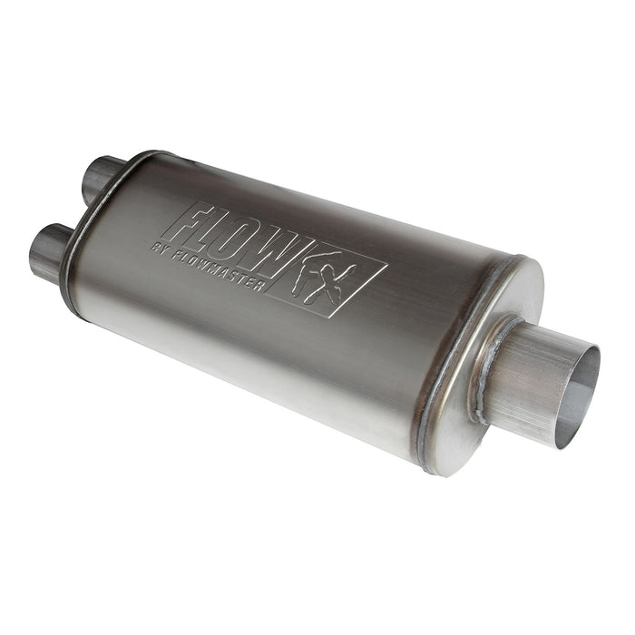 Flowmaster 72587 FlowFX Muffler; 3.5 in. Center Inlet/2.5 in. Dual Out; 409 Stainless Steel; - Truck Part Superstore