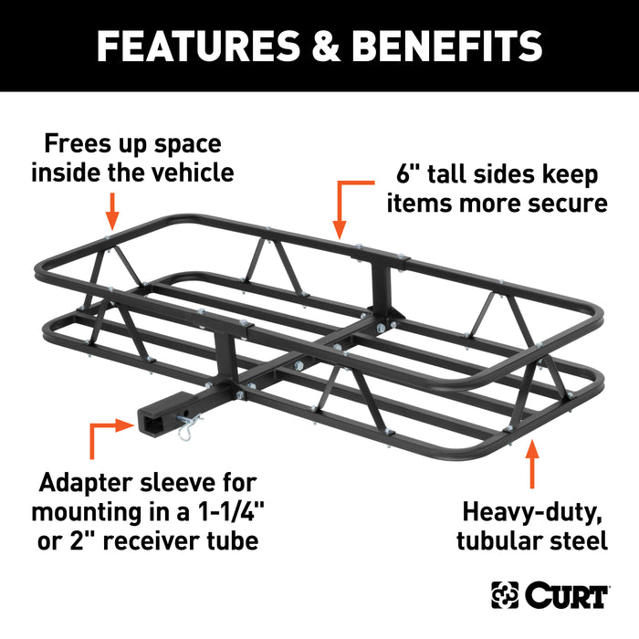 CURT 18145 48in. x 20in. Black Steel Basket Cargo Carrier (1-1/4in.; 2in. Adapter; 500 lbs. - Truck Part Superstore