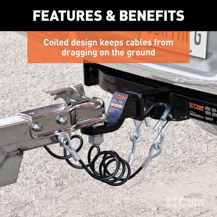 CURT 80151 44-1/2in. Safety Cables with 2 Snap Hooks (5;000 lbs; Vinyl-Coated; 2-Pack) - Truck Part Superstore