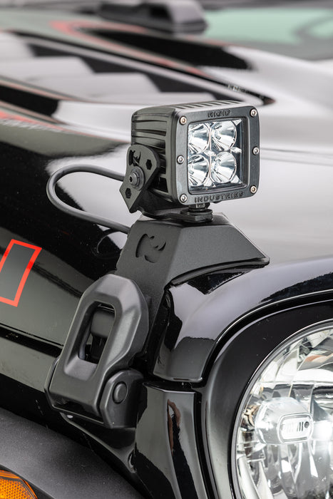 Go Rhino 730035T XE Hood Latch Light Mounts for Jeep JL/JT - Fits Single 3x3 LED Cube Light - Truck Part Superstore