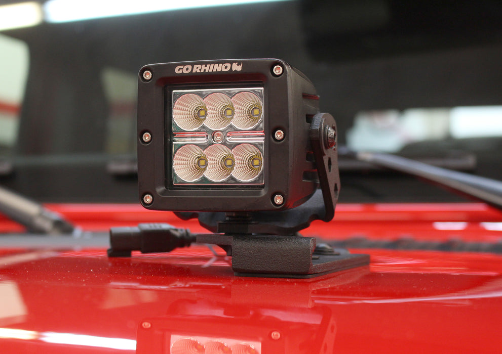 Go Rhino 732230T XE Center Hood Light Mounts for Jeep JL/JT - Fits Single 3x3 LED Cube - Truck Part Superstore