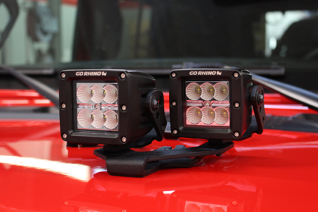 Go Rhino 732231T XE Center Hood Light Mounts for Jeep JL/JT - Fits Dual 3x3 Cubes, offset mount - Truck Part Superstore