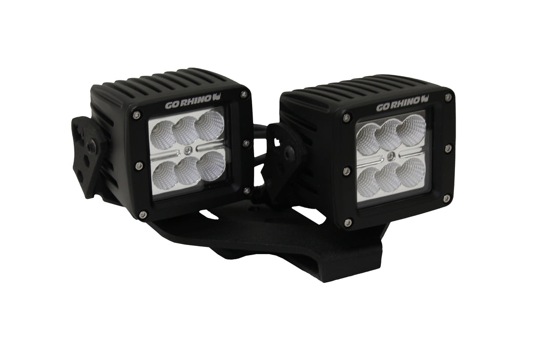 Go Rhino 732231T XE Center Hood Light Mounts for Jeep JL/JT - Fits Dual 3x3 Cubes, offset mount - Truck Part Superstore
