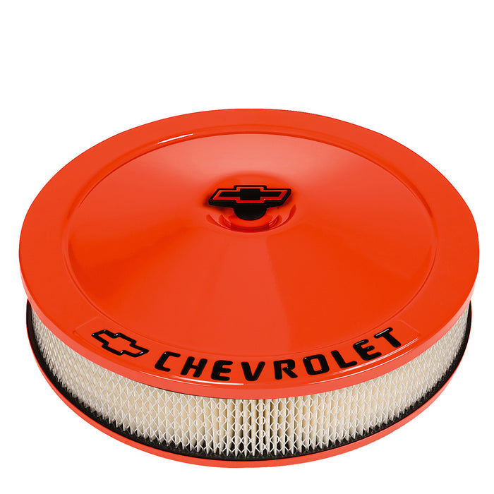 Proform 141-785 Engine Air Cleaner Kit; 14 Inch Dia; Orange; Chevy Black Lettering w/Bowtie Logo - Truck Part Superstore