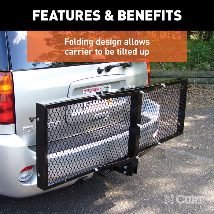 CURT 18109 60in. x 20in. Black Steel Tray Cargo Carrier (Folding 2in. Shank; 500 lbs.) - Truck Part Superstore