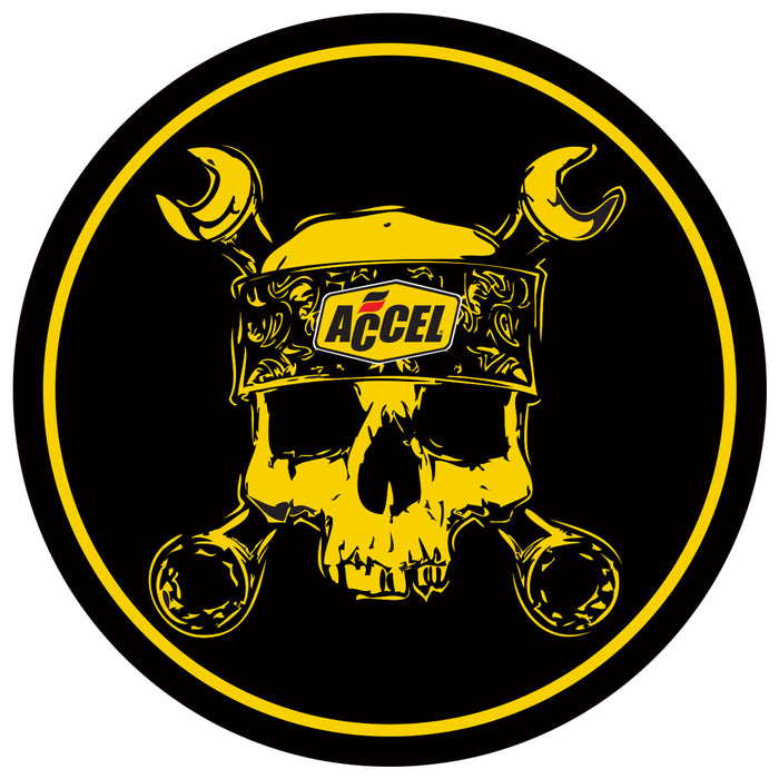 ACCEL 74839G Accel Skull Decal; 6 in. Dia.; Black w/Yellow; - Truck Part Superstore