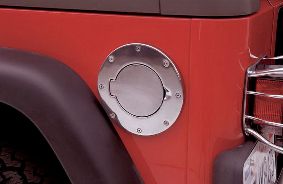 Rampage 75001 Billet Style Fuel Door Cover; Polished; Non-Locking; - Truck Part Superstore