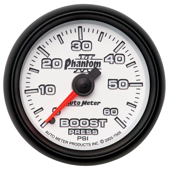 AutoMeter 7505 GAUGE; BOOST; 2 1/16in.; 60PSI; MECHANICAL; PHANTOM II - Truck Part Superstore