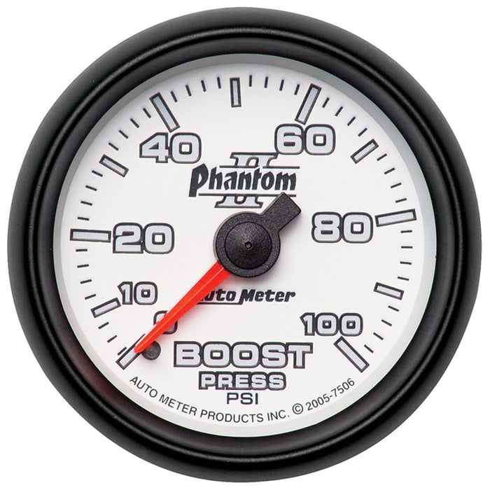 AutoMeter 7506 GAUGE; BOOST; 2 1/16in.; 100PSI; MECHANICAL; PHANTOM II - Truck Part Superstore