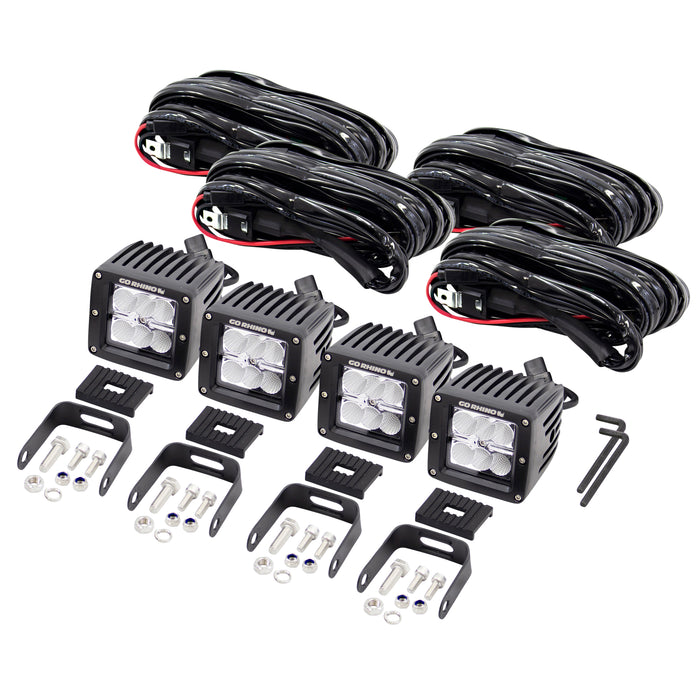 Go Rhino 751004 Go Rhino Classic LED Lighting - Set of Four 3" LED Cube Lights - Truck Part Superstore