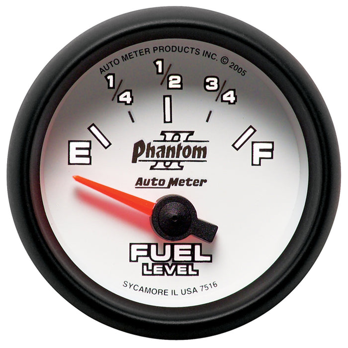 AutoMeter 7516 GAUGE; FUEL LEVEL; 2 1/16in.; 240OE TO 33OF; ELEC; PHANTOM II - Truck Part Superstore