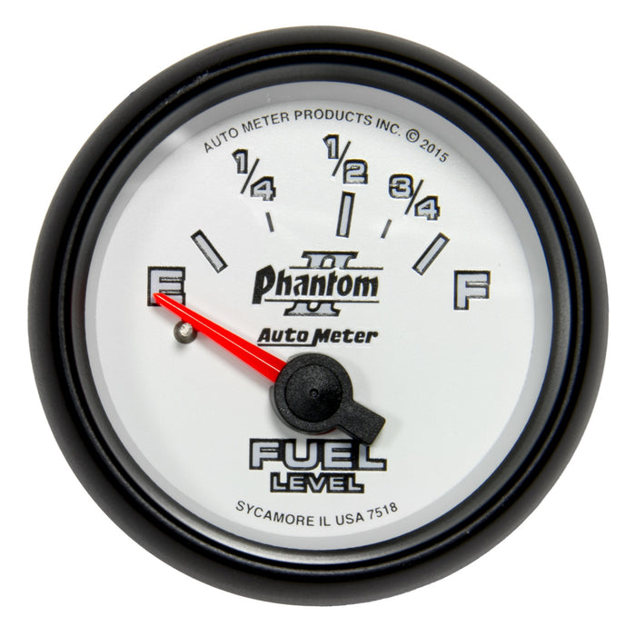 AutoMeter 7518 GAUGE; FUEL LEVEL; 2 1/16in.; 16OE TO 158OF; ELEC; PHANTOM II - Truck Part Superstore