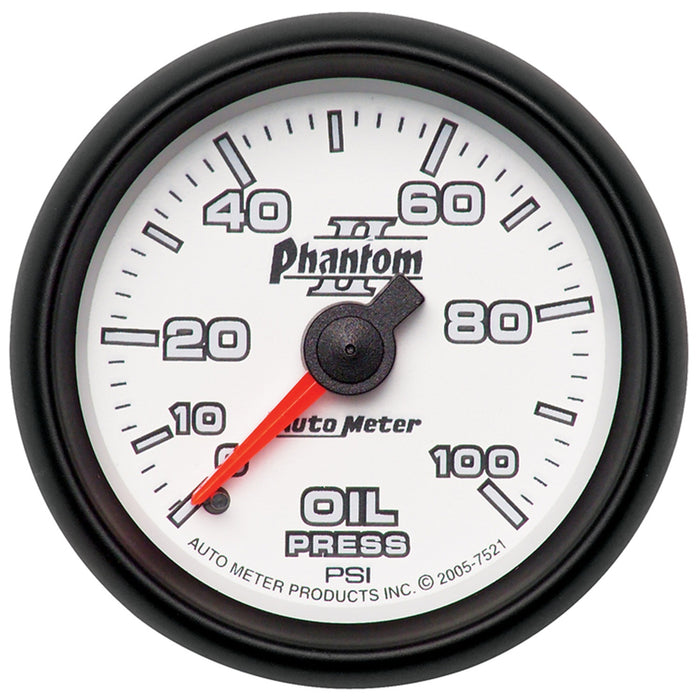 AutoMeter 7521 GAUGE; OIL PRESSURE; 2 1/16in.; 100PSI; MECHANICAL; PHANTOM II - Truck Part Superstore