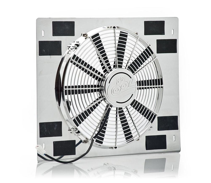 Be Cool 75314 16 Inch Medium Profile Puller Fan Show and Go Stainless Shroud 22 Inch W x 18 Inch H w/Chrome Be Cool Radiator - Truck Part Superstore