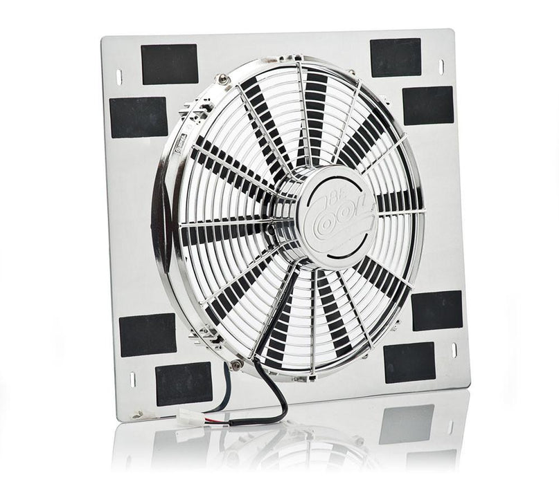 Be Cool 75333 16 Inch Show and Go Stainless Shroud 22 Inch W x 18 Inch H w/Chrome Puller Fan Be Cool Radiator - Truck Part Superstore