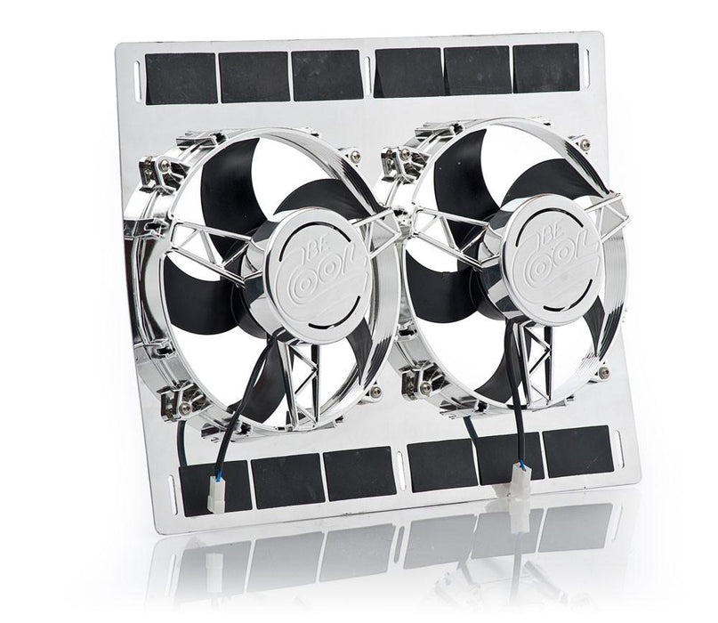 Be Cool 75351 11 Inch Show and Go Stainless Shroud 24 Inch W x 18 Inch H w/Dual Chrome High Torque Puller Fans Be Cool Radiator - Truck Part Superstore
