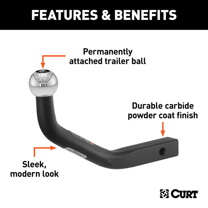 CURT 45561 Euro Mount (1-7/8in. Ball; 1-1/4in. Shank; 3;500 lbs.; 5-1/8in. High; 9-3/4in. L - Truck Part Superstore