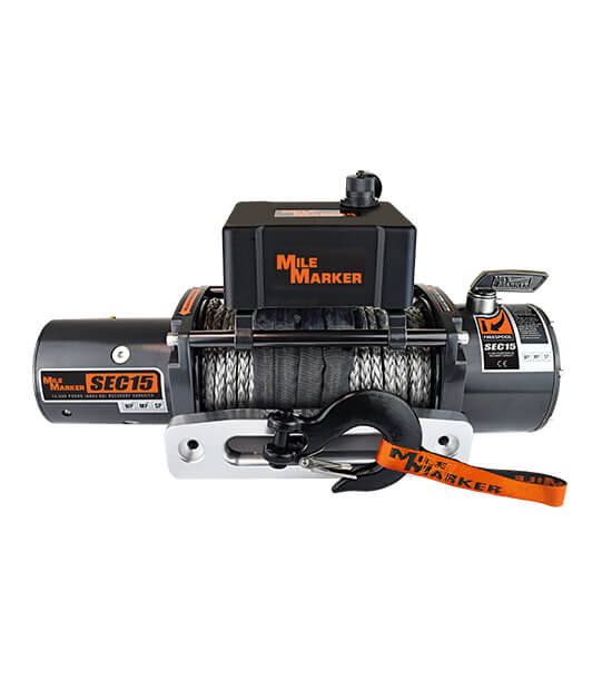 Mile Marker 76-53260W 15000 LB Winch w/ 15 Foot Synthetic Rope 6.8 HP Series Wound Motor SEC15 ES Premium Mile Marker - Truck Part Superstore