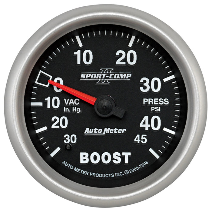 AutoMeter 7608 GAUGE; VAC/BOOST; 2 5/8in.; 30INHG-45PSI; MECHANICAL; SPORT-COMP II - Truck Part Superstore