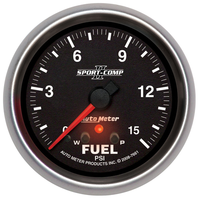 AutoMeter 7661 GAUGE; FUEL PRESS; 2 5/8in.; 15PSI; STEPPER MOTOR W/PEAK/WARN; SPORT-COMP II - Truck Part Superstore