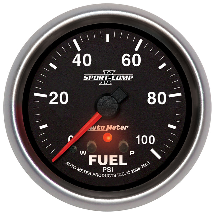 AutoMeter 7663 GAUGE; FUEL PRESS; 2 5/8in.; 100PSI; STEPPER MOTOR W/PEAK/WARN; SPORT-COMP II - Truck Part Superstore