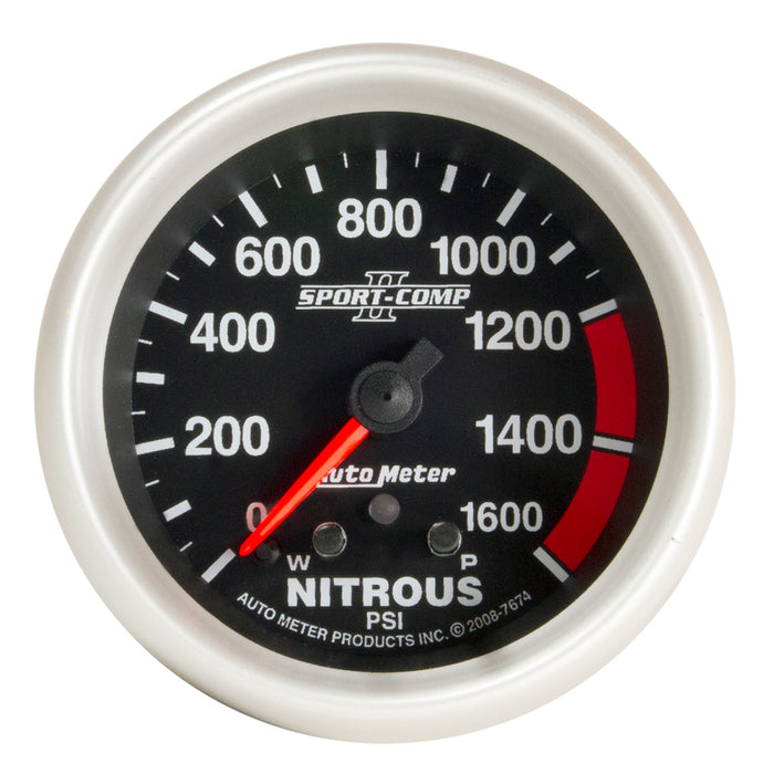 AutoMeter 7674 GAUGE; NITROUS PRESS; 2 5/8in.; 1600PSI; STEPPER MOTOR W/PK/WRN; SPORT-COMP II - Truck Part Superstore
