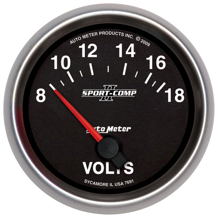 AutoMeter 7691 GAUGE; VOLTMETER; 2 5/8in.; 18V; ELECTRIC; SPORT-COMP II - Truck Part Superstore