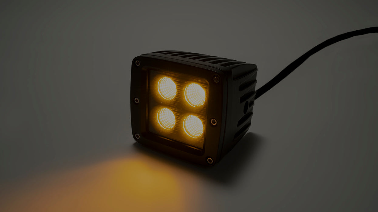 Southern Truck 77916 2.0 Inch Square Cree LED Flood Cube Light Single Unit Black Series Amber/White Includes Hardware, Harness Sold Separately Southern Truck Lifts - Truck Part Superstore
