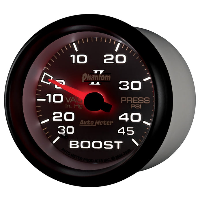 AutoMeter 7808 GAUGE; VAC/BOOST; 2 5/8in.; 30INHG-45PSI; MECHANICAL; PHANTOM II - Truck Part Superstore